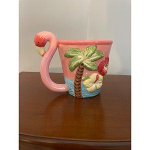Flamingo Handle Hibiscus Themed Mug